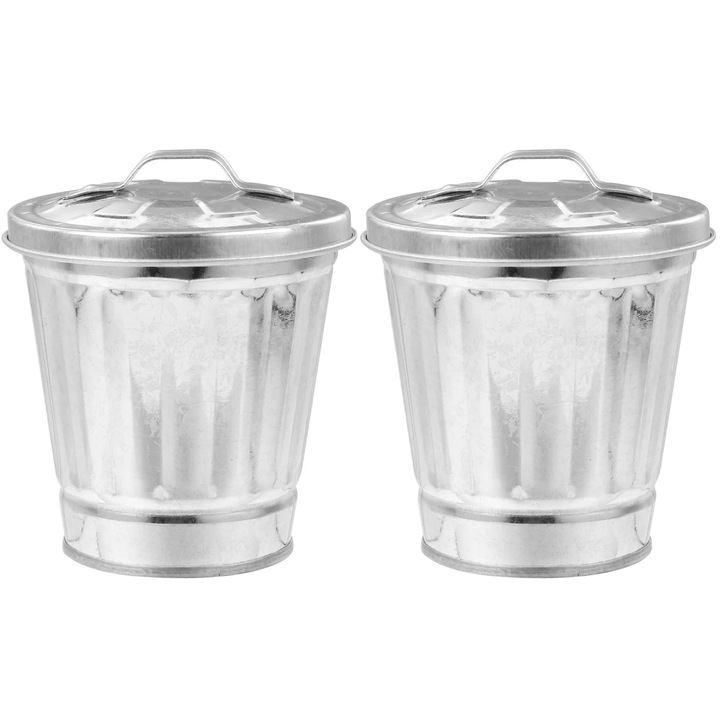 Cos de gunoi mini, 2 bucati, fier galvanizat, 0.5 l, multicolor, 10.90x9.60x9.60cm