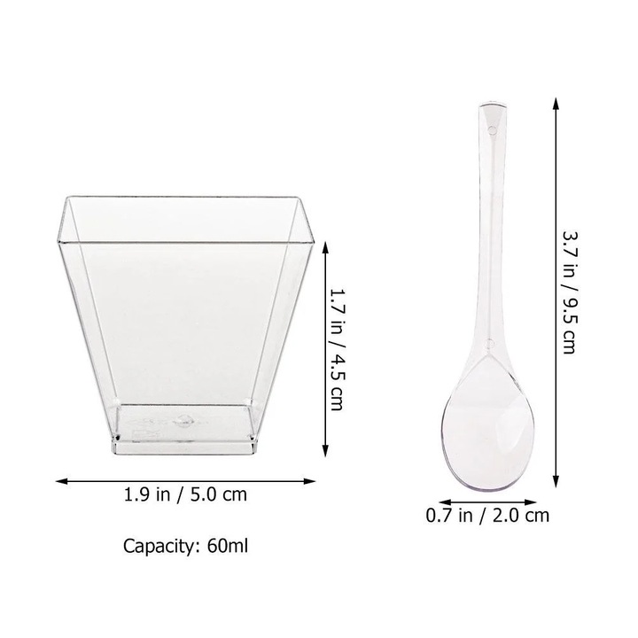 Set 1 Cupa Desert Transparenta cu Lingurita, 60ml, 5x5x4.5cm