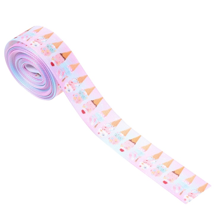 Rola de panglica grosgrain imprimata, multicolor, 5m, pentru ambalare cadouri