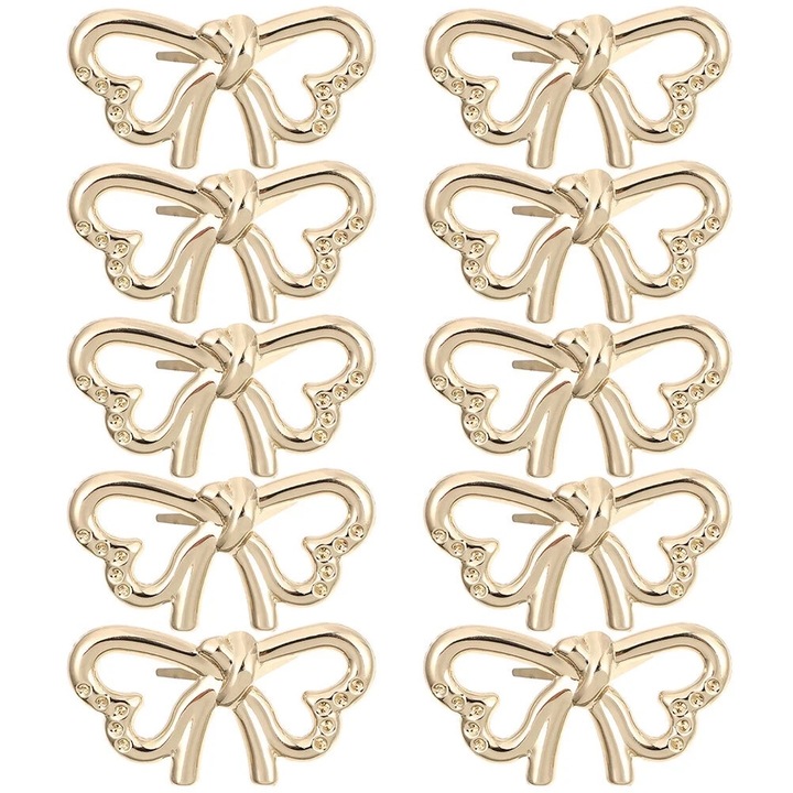 Set 10 bucati catarame bagaj inima dubla fluture, zinc, auriu, 5.50x2.50x0.30cm