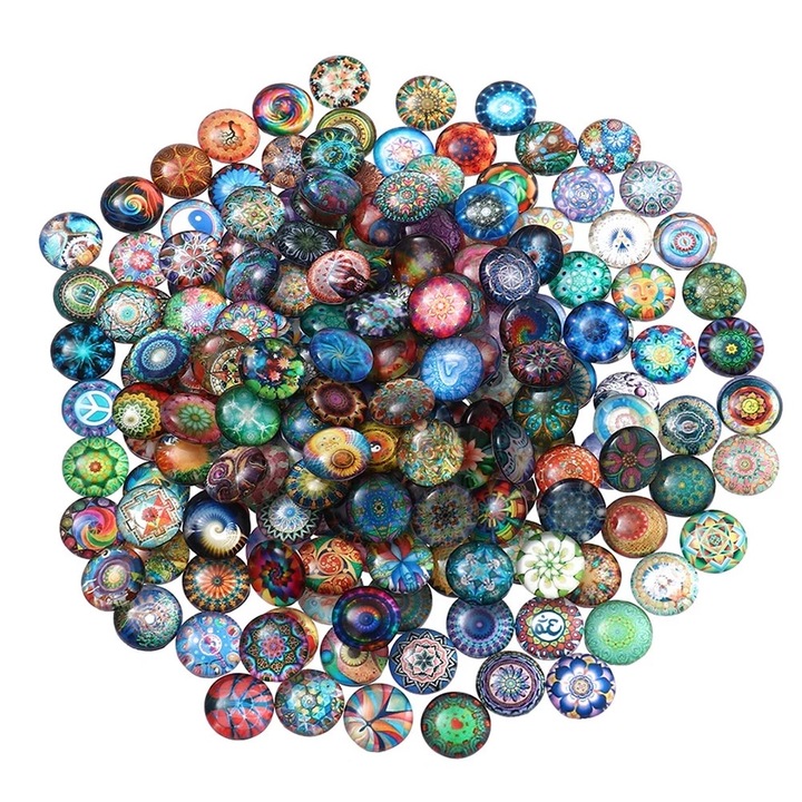 Set 100 bucati placi de sticla rotunde colorate pentru bijuterii, 1.2x1.2x0.3cm