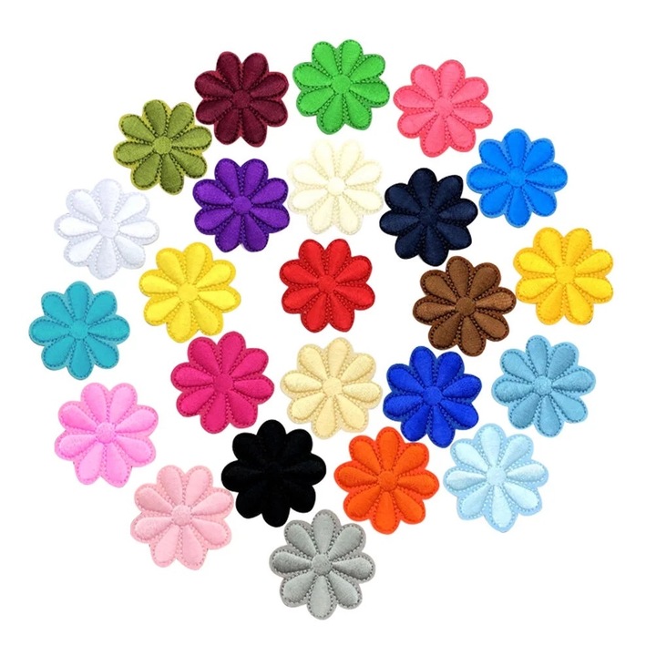 Set 20 bucati patch-uri brodate, diverse flori, 4cm, colorat