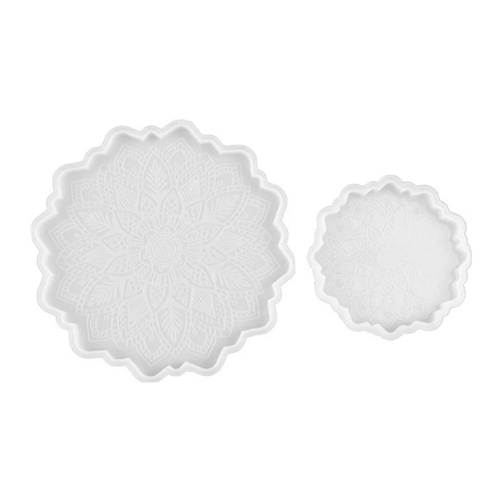 Set 2 forme prajituri floarea-soarelui, silicon, transparent, 21x21x1cm, 12x12x1cm