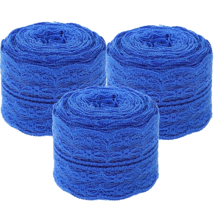 Fasie dantelata albastra, 3 role, 1000x4.5x0.1cm, pentru decoratiuni DIY