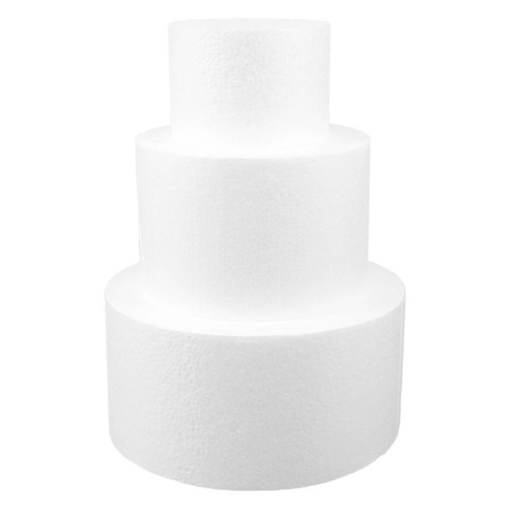 Set 3 forme prajituri din spuma, alb, dimensiuni 20x20x10cm, 15x15x10cm, 10x10x7cm