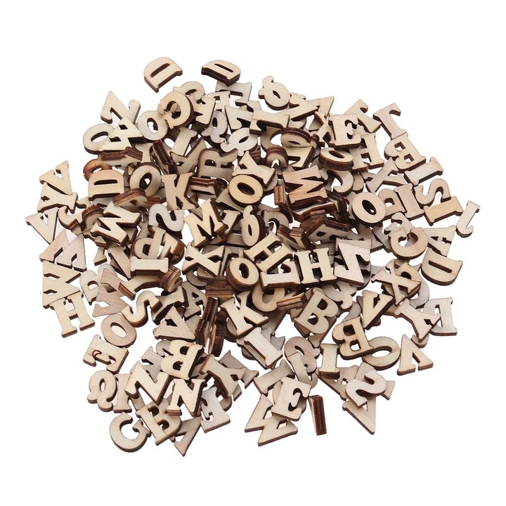Set de decoratiuni din lemn pentru proiecte DIY, forme diverse, 2x1.8x0.5cm