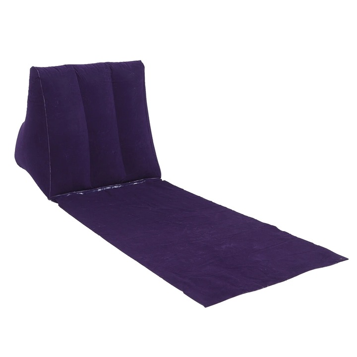 Saltea cu perna pentru camping, PVC, Forma triunghiulara, 138 x 48 x 48 cm, Mov