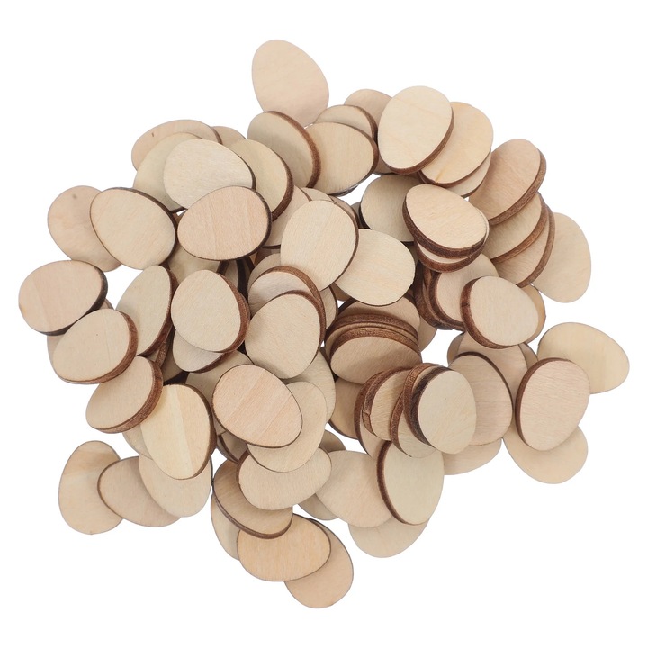 Set 100 bucati forme de ou din lemn, 20mm, pentru proiecte DIY, colorat