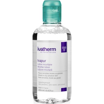 Apa micelara Ivapur, Ivatherm, lotiune demachianta pentru piele mixta, grasa, cu acnee 250 ml Apa micelara Ivapur, Ivatherm, lotiune demachianta pentru piele mixta, grasa, cu acnee 250 ml