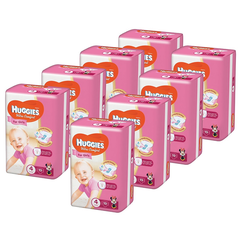 Пакет от 8 X Пелени Huggies Ultra Comfort Convi 4 Girl 8 14 кг 19 броя Emagbg 8852