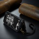 Кейс за iPhone 16 Pro Max, CaseMe, много фина текстурирана кожа, заден капак с портфейл, джоб с цип, 2 подвижни презрамки, RFID защита, стойка, черен