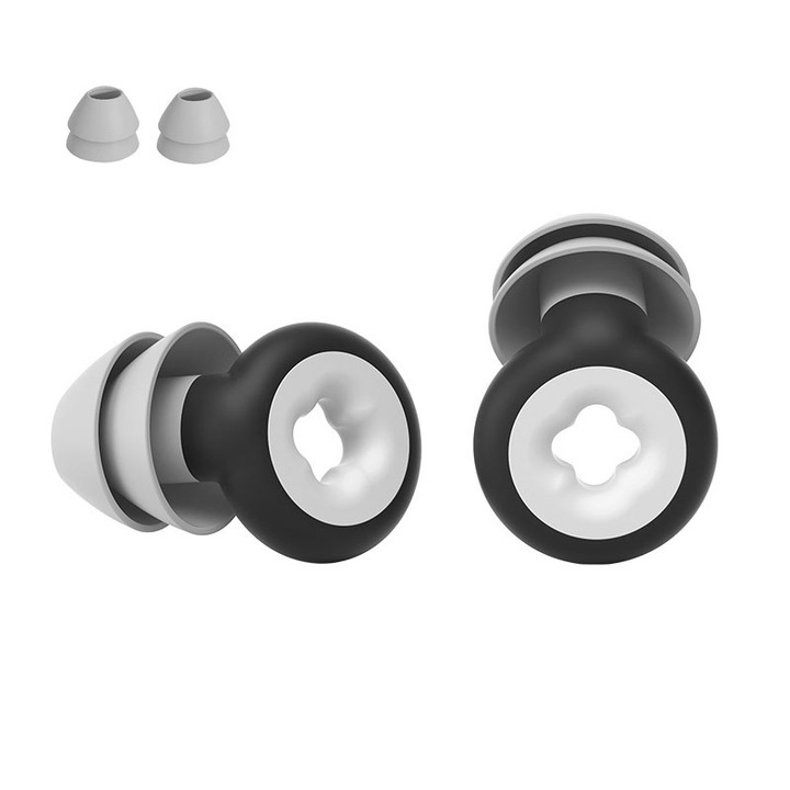 Dopuri de urechi pentru anularea zgomotului, NAXSIR, lavabil, reutilizabile, ergonomice, imbunatateste calitatea somnului, Include capace S/L, negru