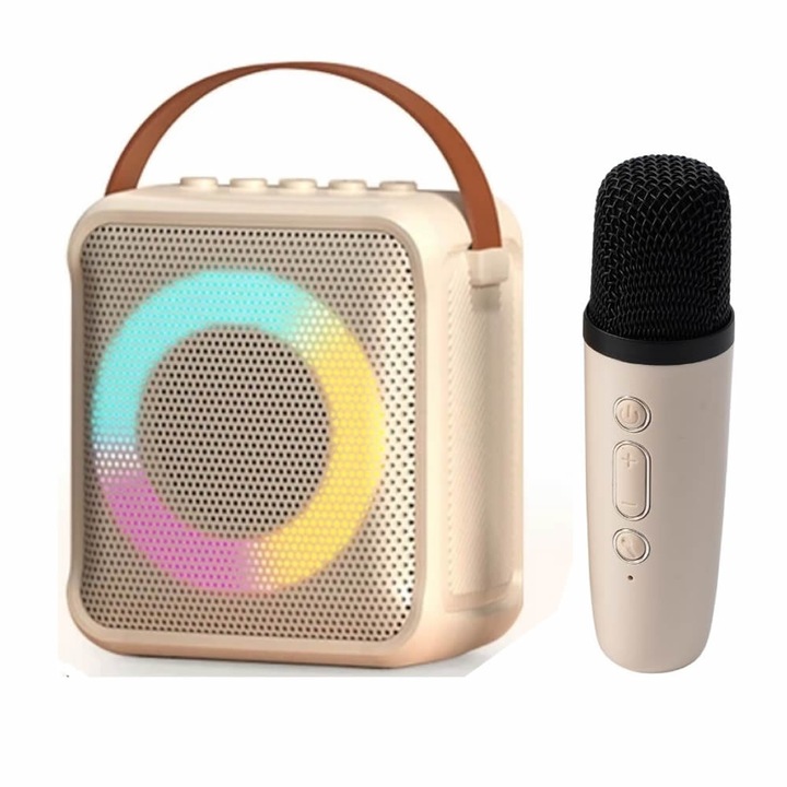 Караоке колонка с Безжичен микрофон Royal RK-02, Гласови ефекти, LED светлини, FM радио, Bluetooth, AUX, USB/micro SD CARD, Бяла