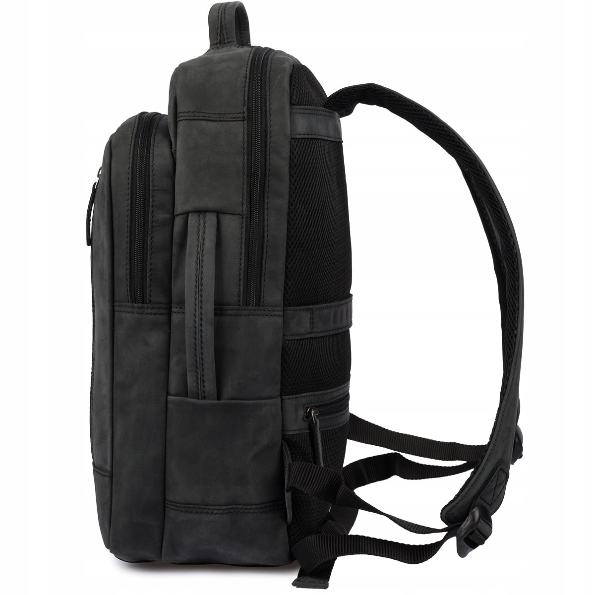Rucsac din piele pentru laptop 15.6", negru, cu 2 compartimente, pentru documente A4, unisex