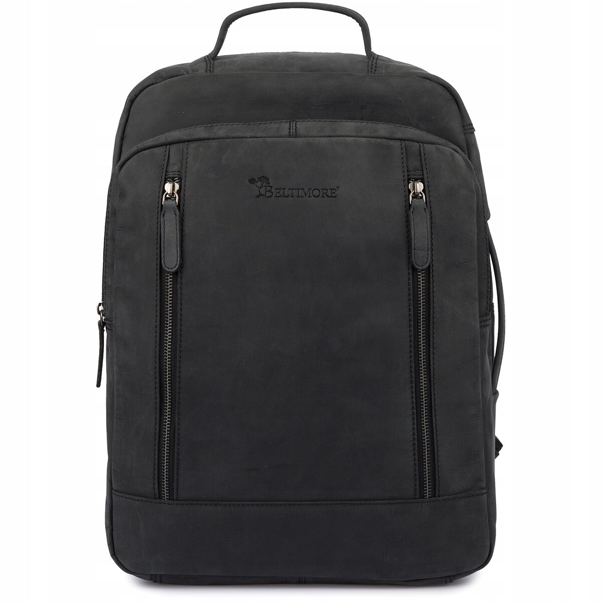 Rucsac din piele pentru laptop 15.6", negru, cu 2 compartimente, pentru documente A4, unisex