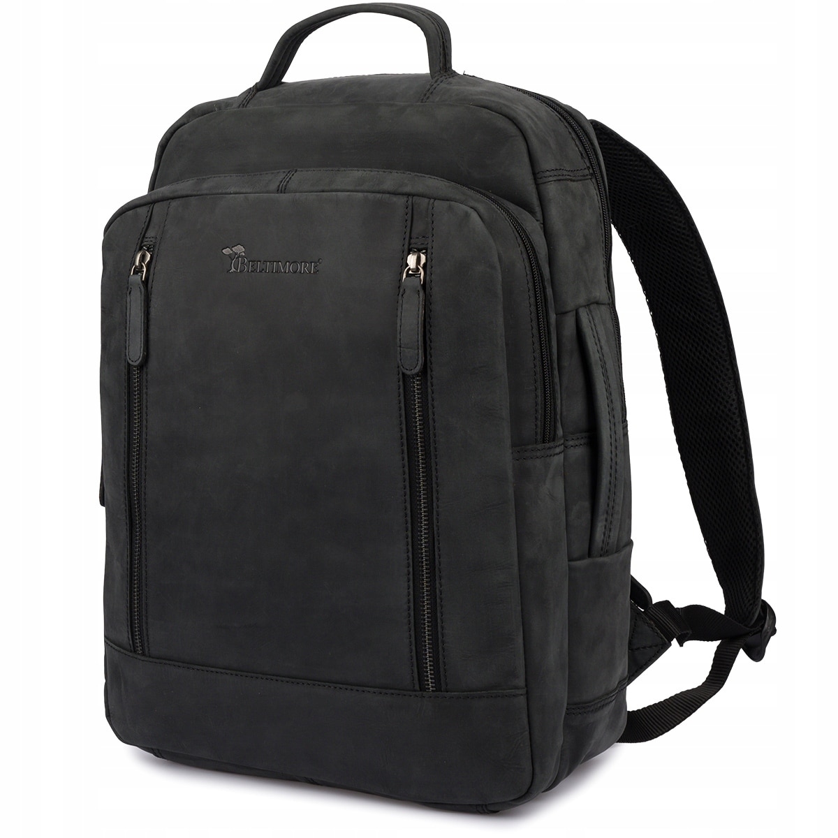 Rucsac din piele pentru laptop 15.6", negru, cu 2 compartimente, pentru documente A4, unisex