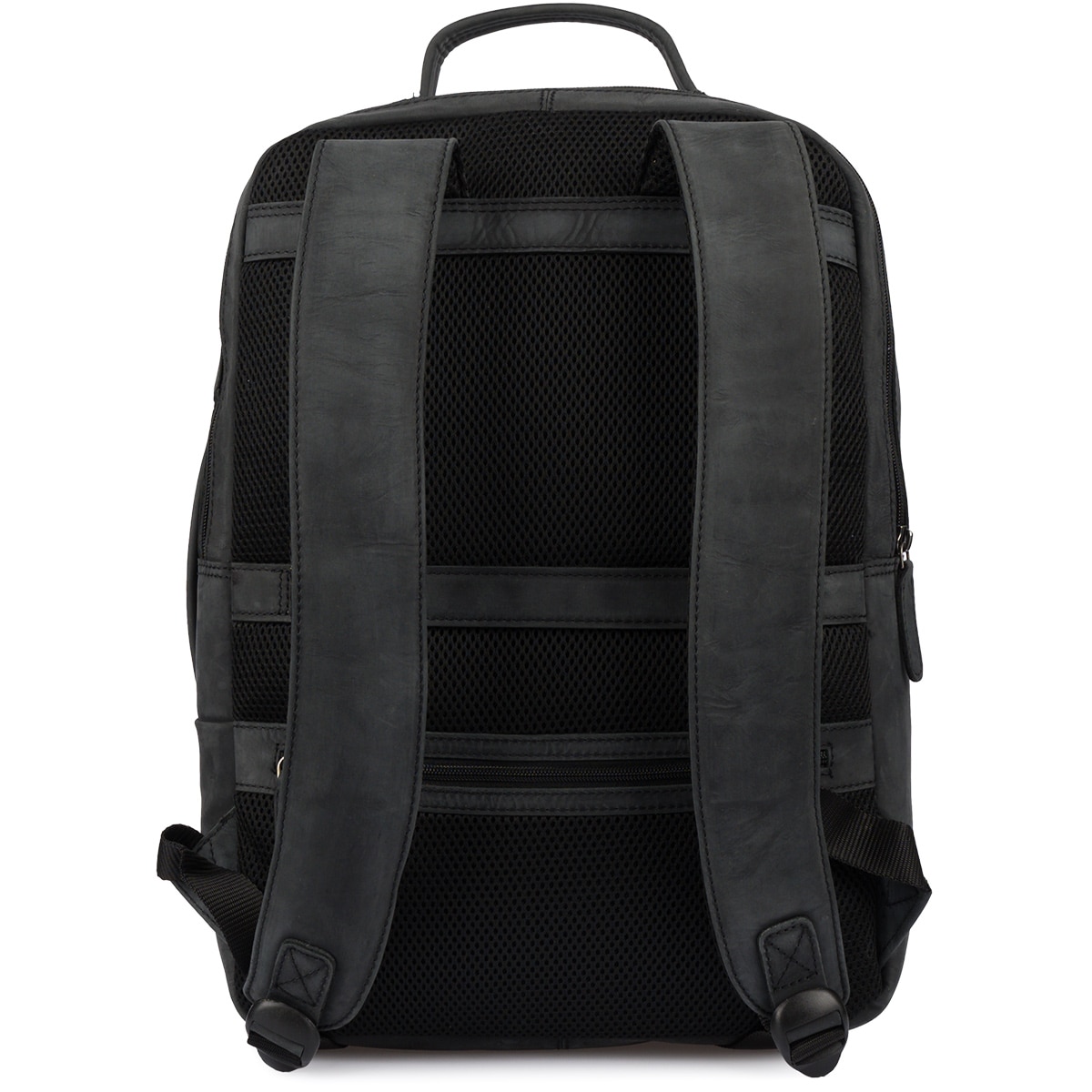 Rucsac din piele pentru laptop 15.6", negru, cu 2 compartimente, pentru documente A4, unisex