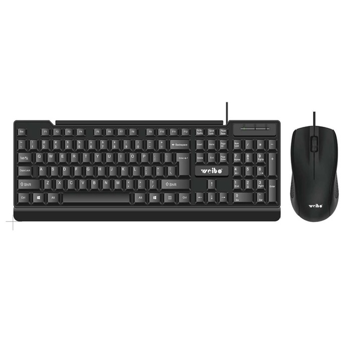 Set tastatura si mouse Weibo FC-535, cu fir, conector USB, negru