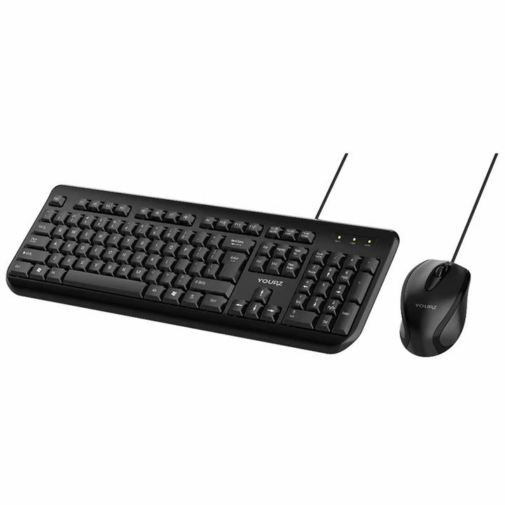 Set tastatura si mouse YOURZ KM02, cu fir, conector USB, negru