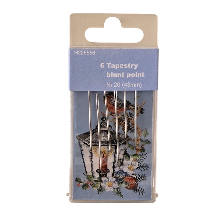 Set 6 buc. ace de mana pentru broderie tapiserie, varf tocit, nr. 20, lungime 43 mm., argintiu