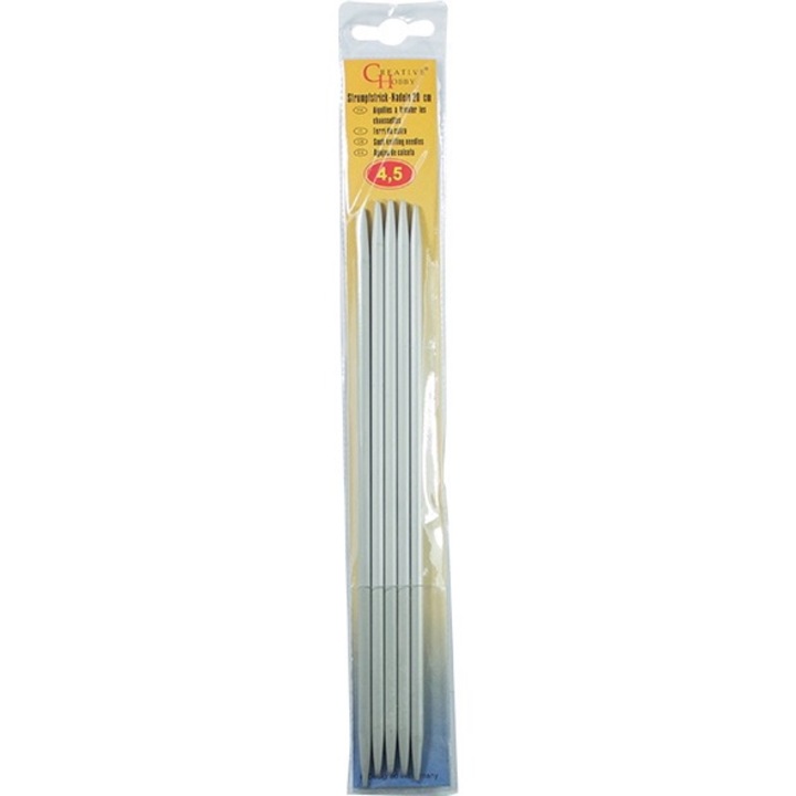 Ace duble de tricotat pentru sosete, 5 buc., O 4,5 mm x 20 cm, aluminiu