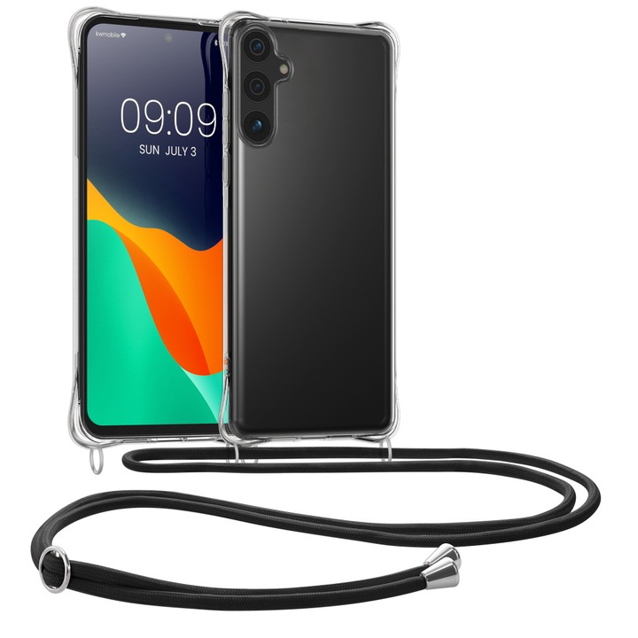 Kwmobile tok zsinórral Samsung Galaxy S24 FE-hez, átlátszó/fekete, szilikon, KWM000021WL001C
