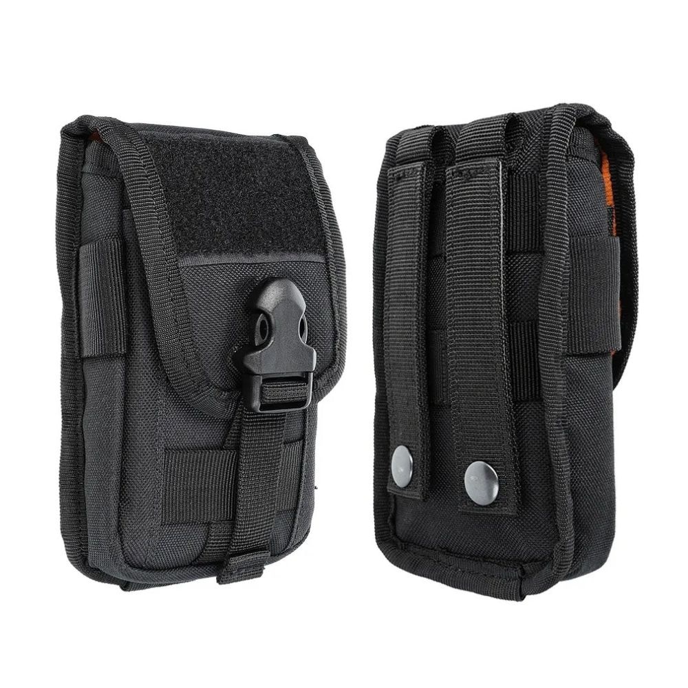 Toc/Geanta universal, prinderea curea sau ghiozdan, inchidere clema, 2 buzunare pentru telefon(18 × 8.5 × 2 cm and 14.5 × 7.5 × 1.2 cm), loc pentru carduri, captusit, rezistent la socuri, Negru