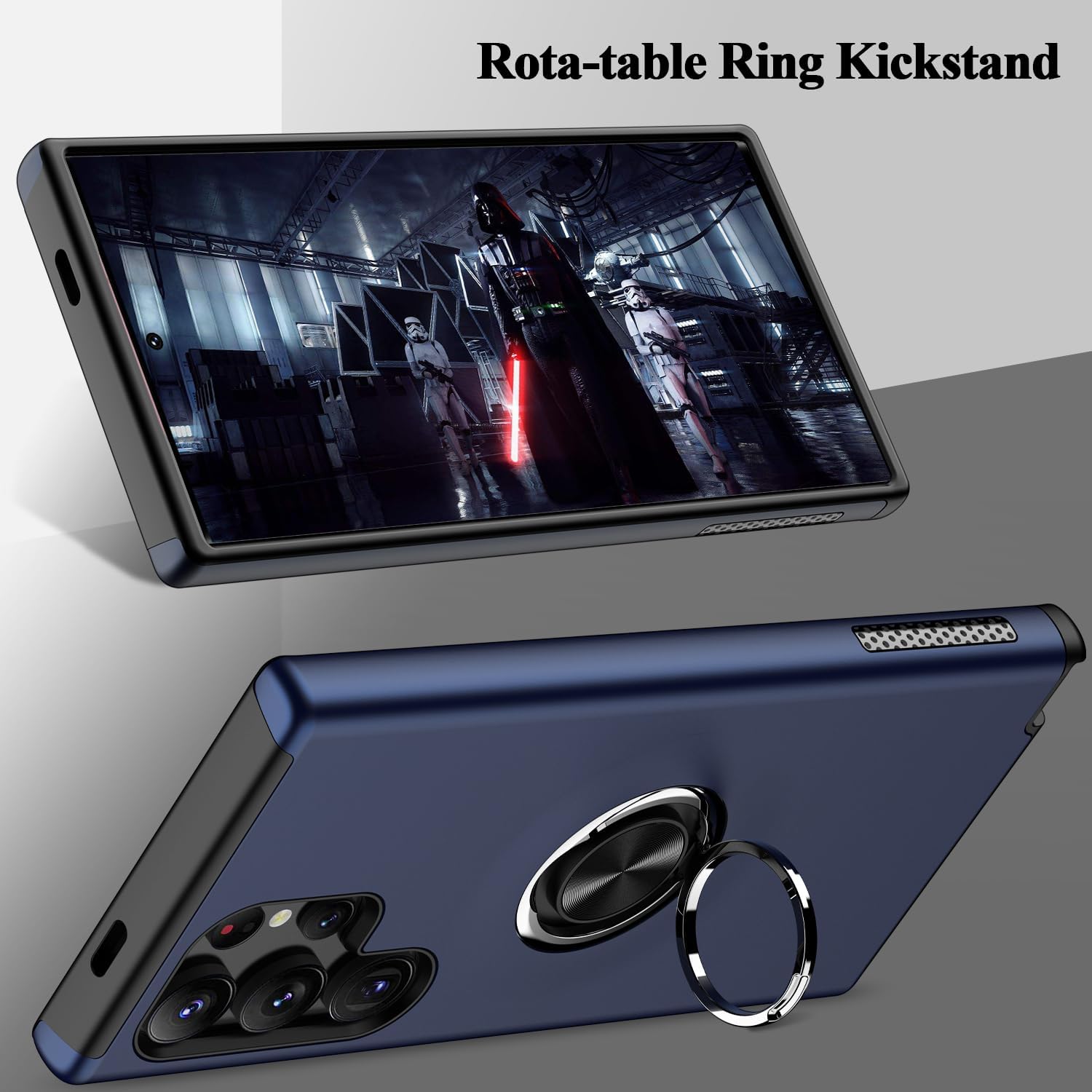 Husa de protectie pentru Samsung Galaxy S24 Ultra, Hybrid Antisoc, Kickstand, Bumper inel rotativ 360, Blue