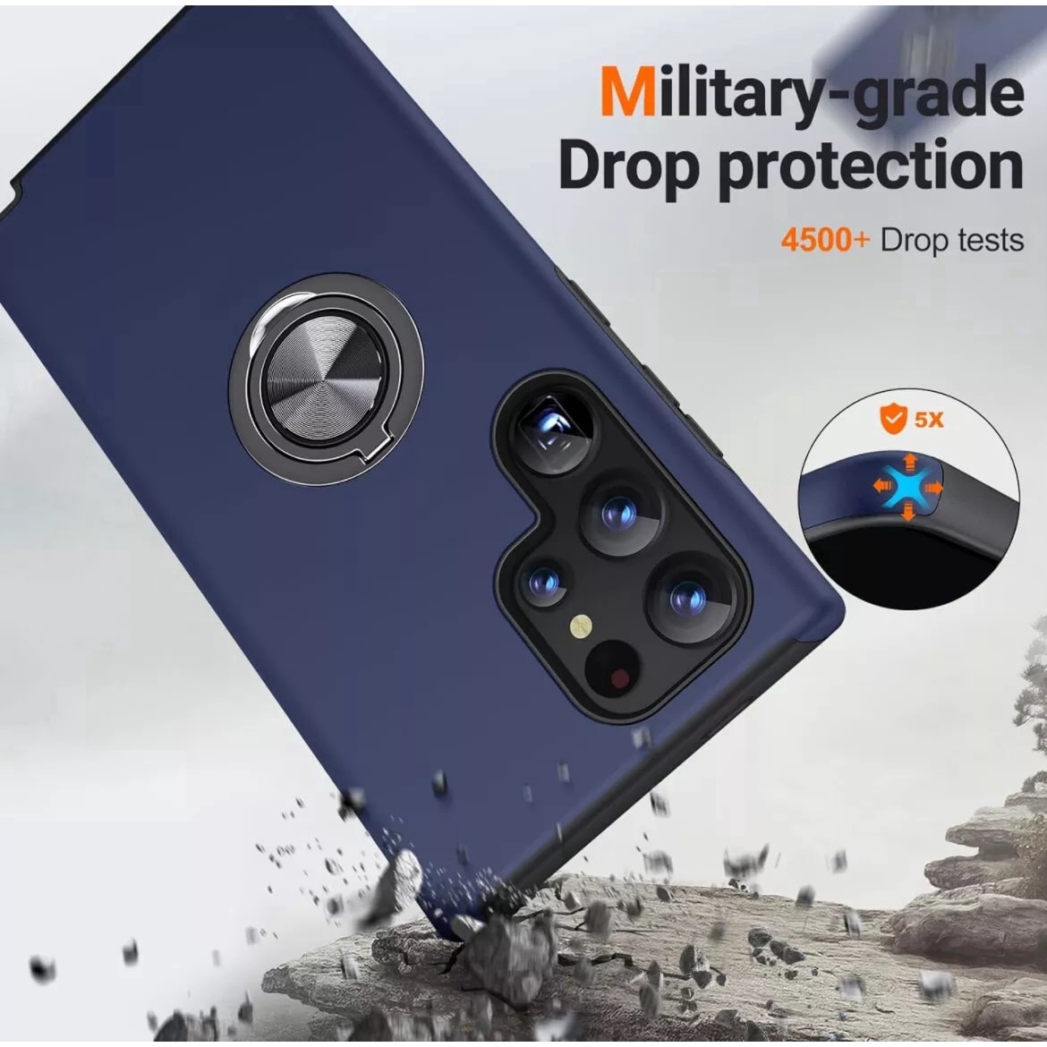Husa de protectie pentru Samsung Galaxy S24 Ultra, Hybrid Antisoc, Kickstand, Bumper inel rotativ 360, Blue