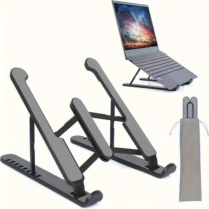 Suport laptop portabil, inaltime ajustabila, unghiuri multiple, pad din silicon moale, pentru laptopuri de 10-17 inch