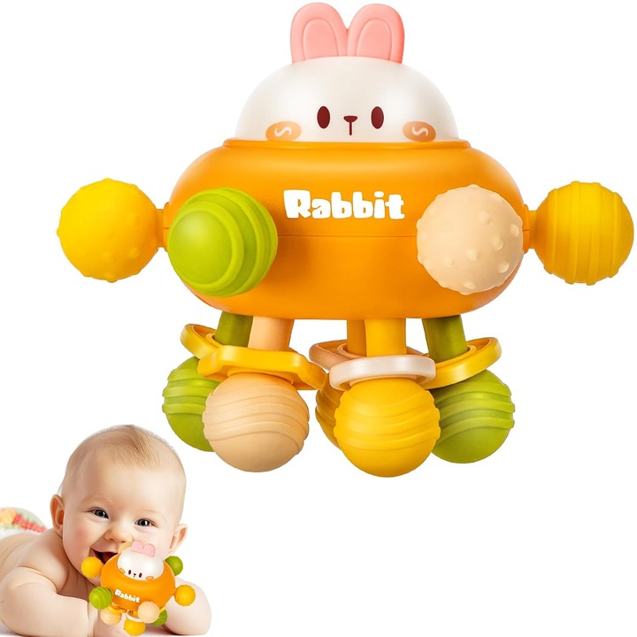 Fogzójáték szett, érzékszervi játék babáknak, nyuszi alakú, 11 rágópont, többszínű, 0-18 hónapos korig