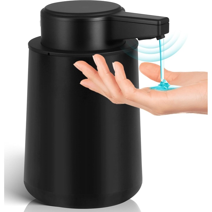 Dozator de sapun automat, 9 OZ, negru, 3 niveluri de dozare, design modern, pentru baie si bucatarie