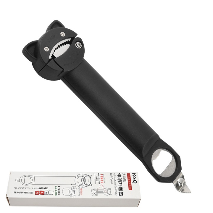 Multifunkcionális, visszahúzható konzervnyitó mágnessel gyenge kezekhez, ergonomikus kialakítás, 2,5-9,2 cm, rozsdamentes acél, nejlon