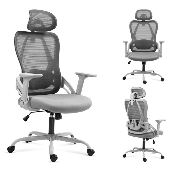Ергономичен офис стол Mark Adler Manager 2.9, регулируема облегалка за глава, 3D подлакътник, Сив