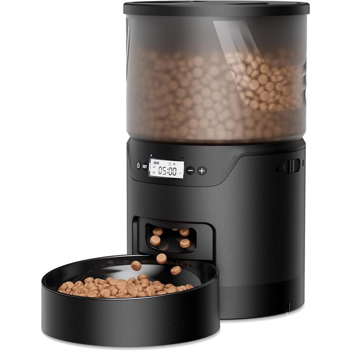 Dispenser automat pentru hrana pisici, 4L, programabil 6 mese, control portii precise, anti-blocare, usor de curatat