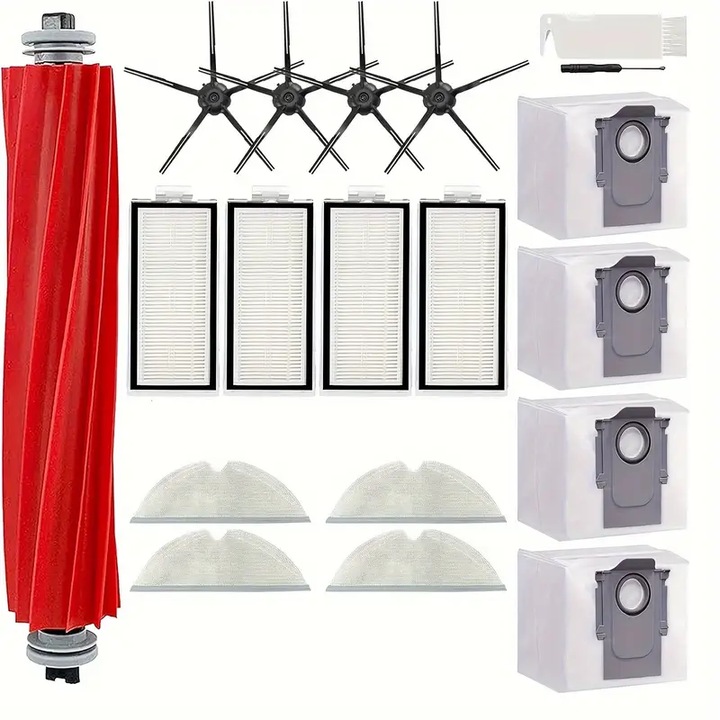 Roborock Q7 MAX Plus Q7MP02-00, Q7 Plus tartozékkészlet, 1 x központi kefe, 4 x fekete oldalkefe, 4 x Hepa szűrő, 4 x mop, 4 x porgyűjtő zsák, 1 x portisztító kefe, 1 x penge