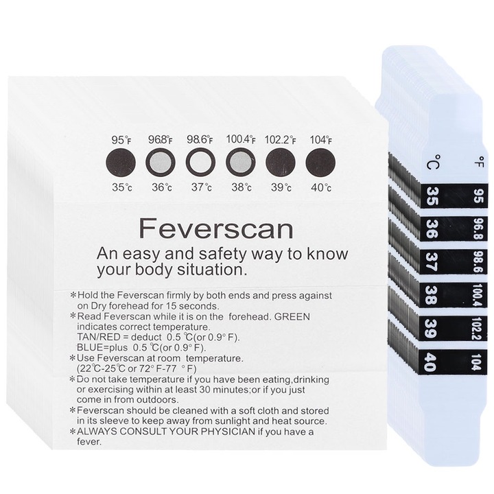 Benzile de termometru pentru frunte, Enforose, set 50 piese, reutilizabile, 9x1.6cm