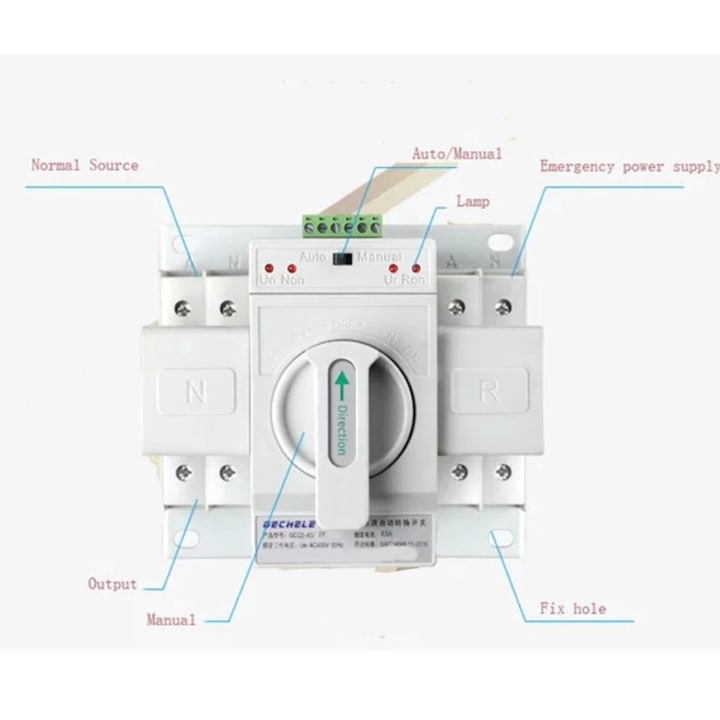 Comutator de transfer automat GECHELE 63A 230Vac, electric, monofazat, 128x122mm