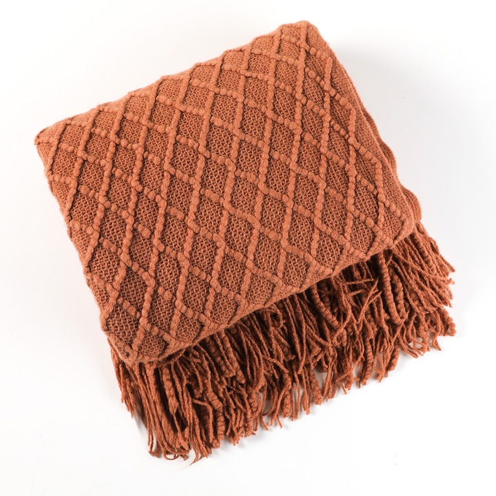 Cuvertura pentru canapea Enforose, 127x172cm, khaki si rosu caramiziu, set 1 buc.