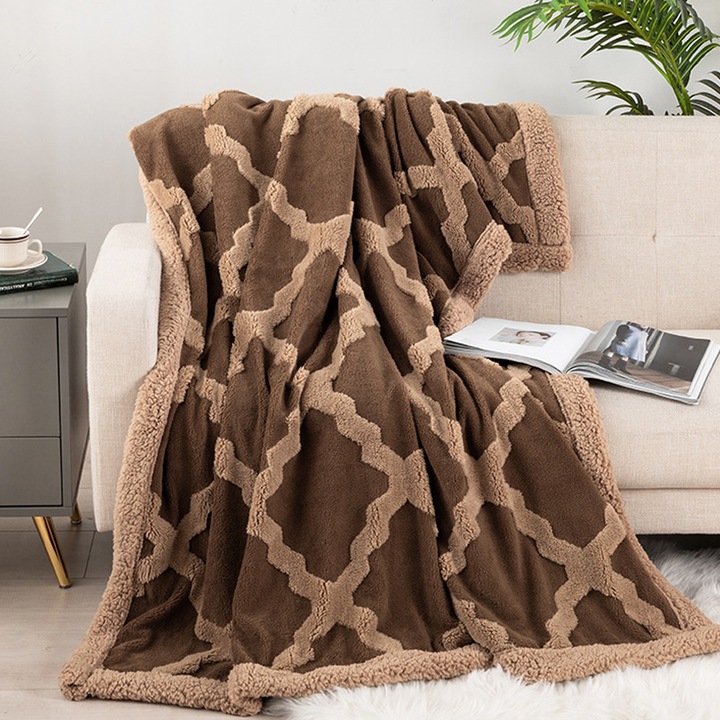 Jacquard fleece takaró, Enforose, 130x160cm, arany sárga, páva orchidea, khaki, 1 db-os szett