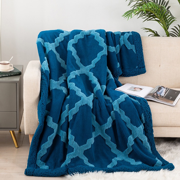 Jacquard fleece takaró, Enforose, 130x160cm, arany sárga, páva orchidea, khaki, 1 db-os szett