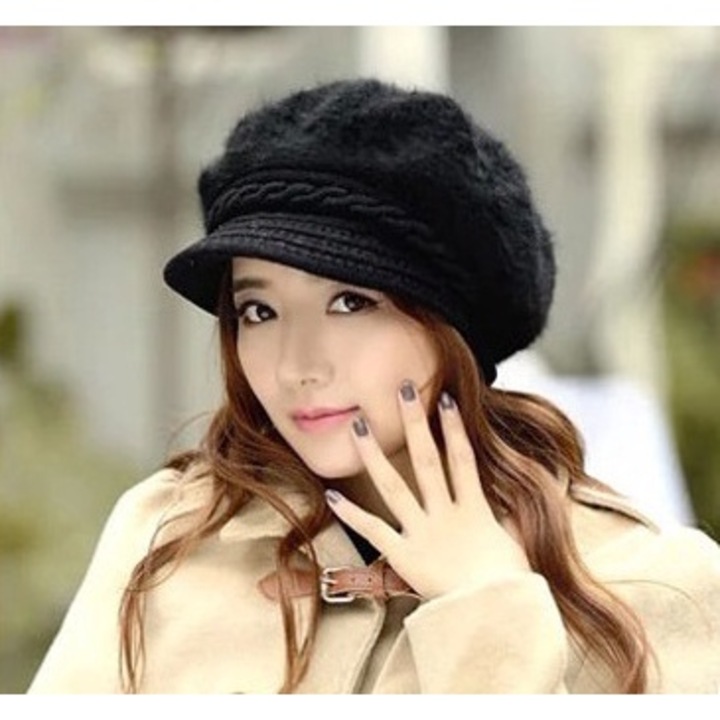 Női sapka Enforose kötött barett, koreai stílusú, nyúlszőr béléssel, téli
