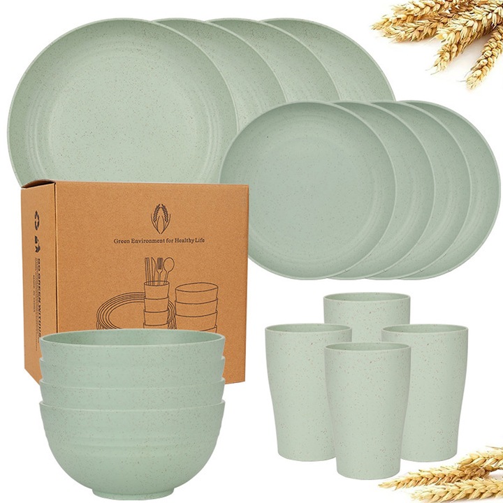 Set de vesela din paie de grau, set de 16 piese pentru 4 persoane, Enforose