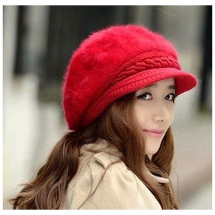 Női sapka Enforose kötött barett, koreai stílusú, nyúlszőr béléssel, téli
