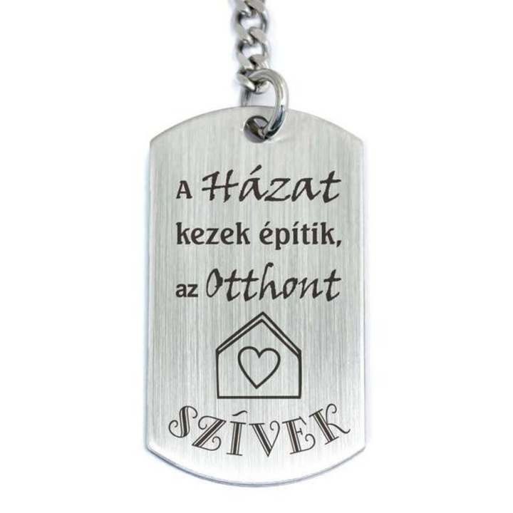 Házat kezek építik acél medálos kulcstartó