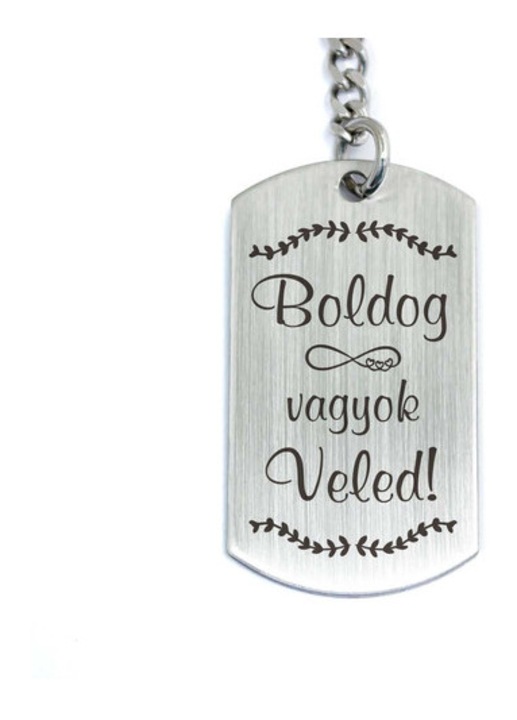 Boldog vagyok veled acél medálos kulcstartó