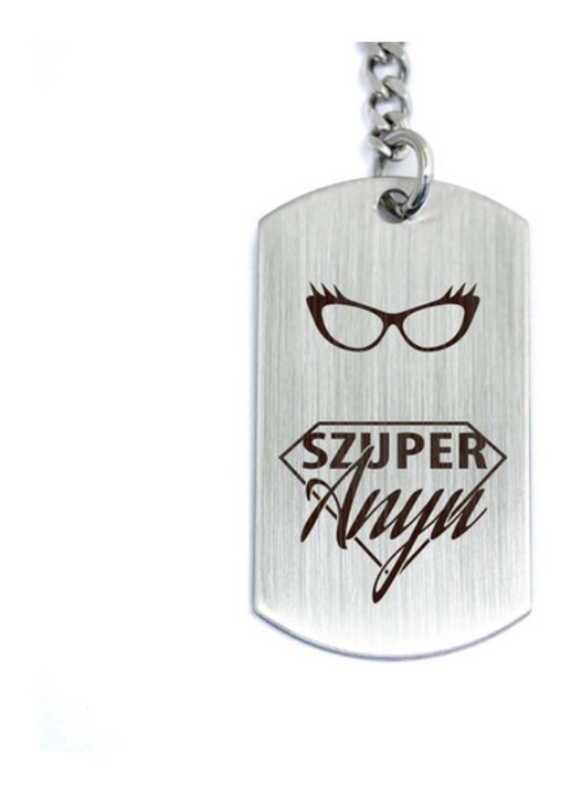 Szuper Anyu acél medálos kulcstartó
