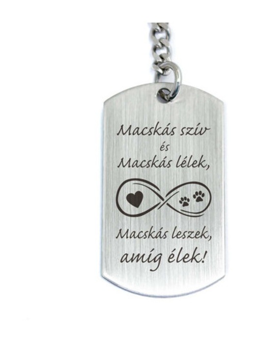 Macskás szív acél medálos kulcstartó