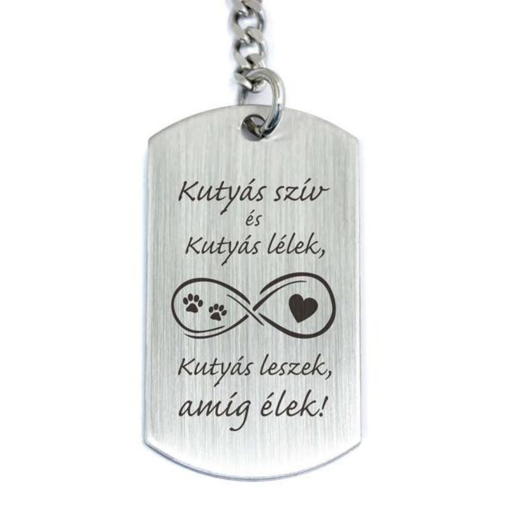 Kutya szív acél medálos kulcstartó