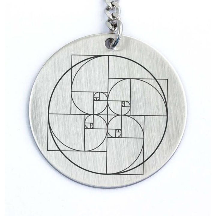 Fibonacci kerek acél medálos kulcstartó